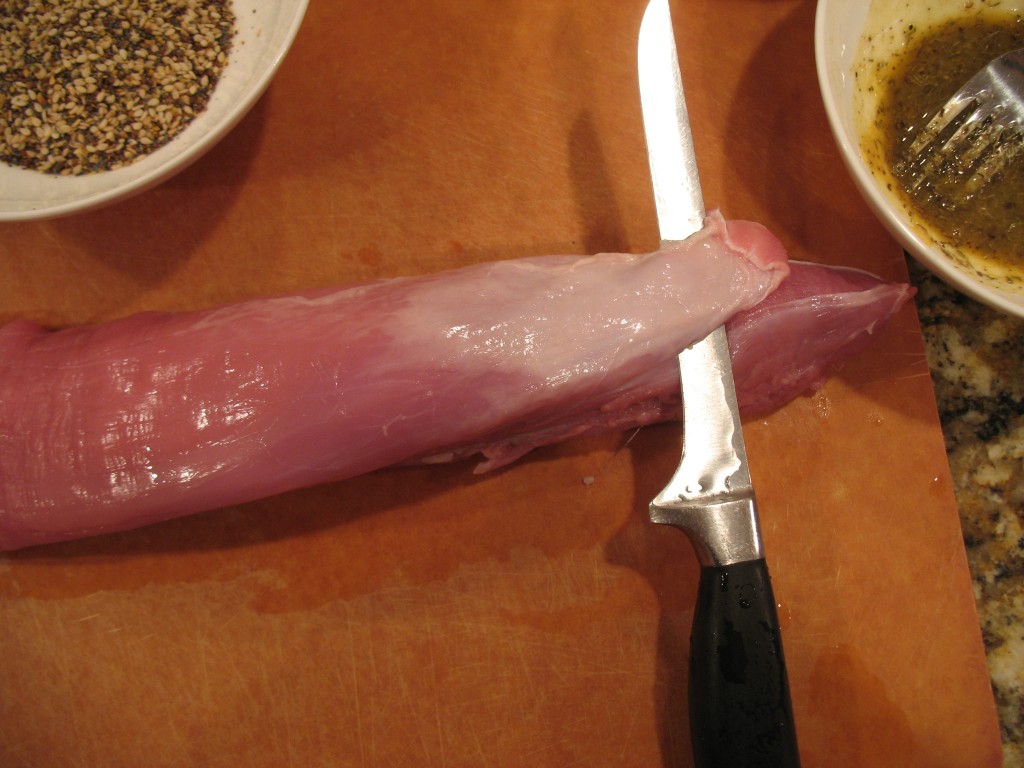 IMG_0349 removing silverskin from pork tenderloin