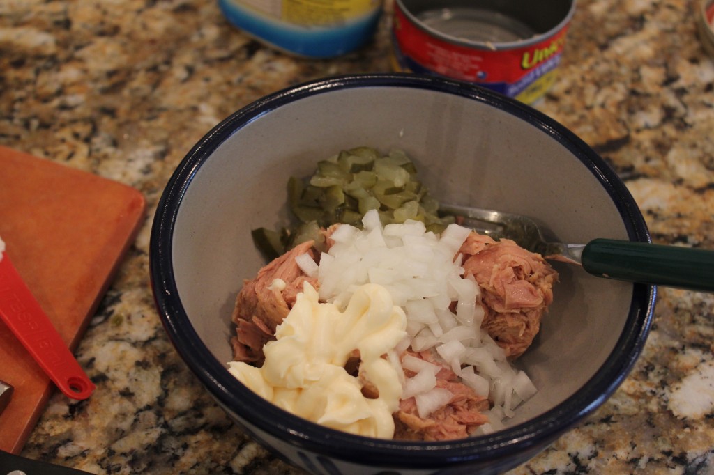 tuna salad in the making