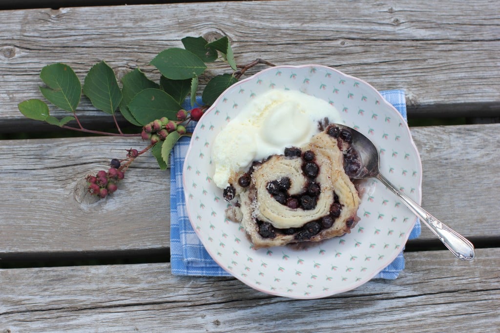 Mabel's saskatoon roll with ice cream