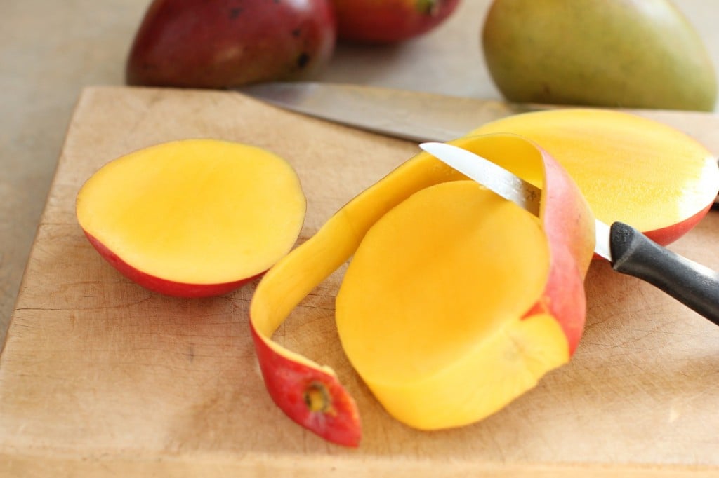 How to cut a mango - peel the center slice of the mango