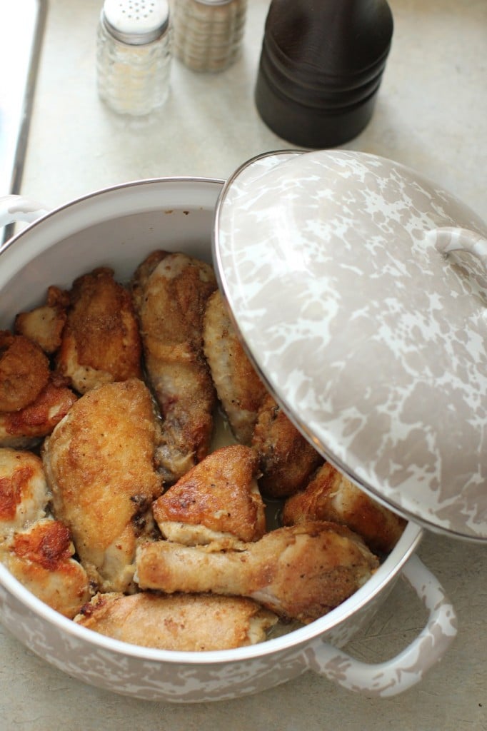 farmhouse fried chicken in the roaster