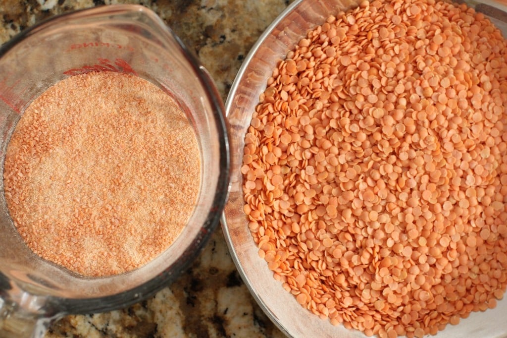 grinding lentils for polenta