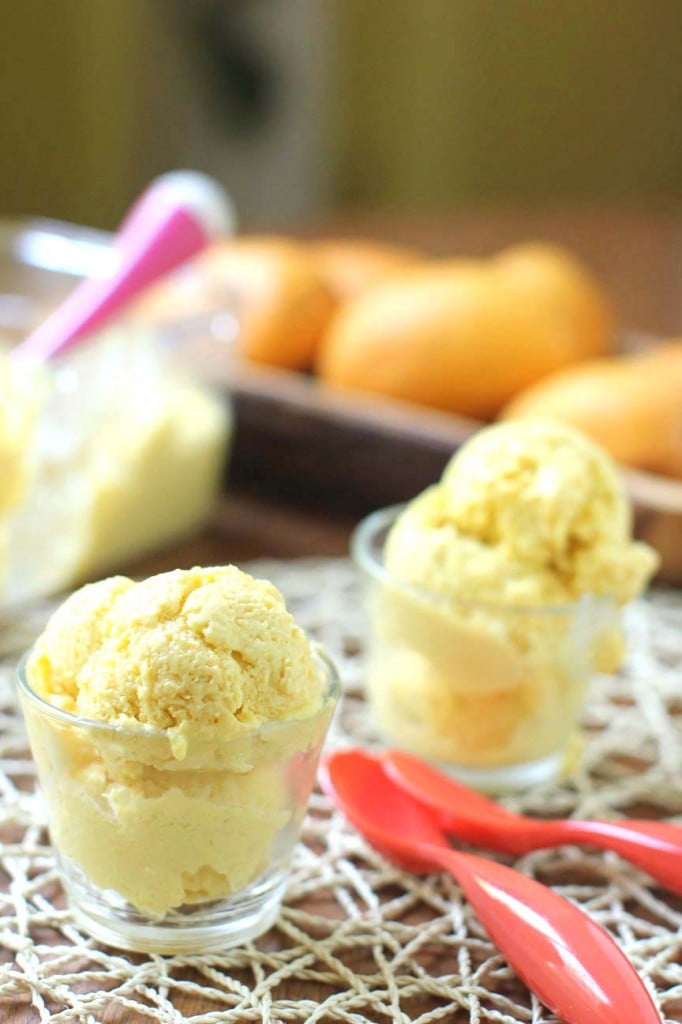 2 dishes of coconut mango ice cream