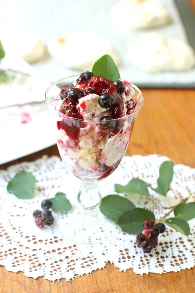Prairie Mess is like Eton Mess, but with saskatoons and rhubarb