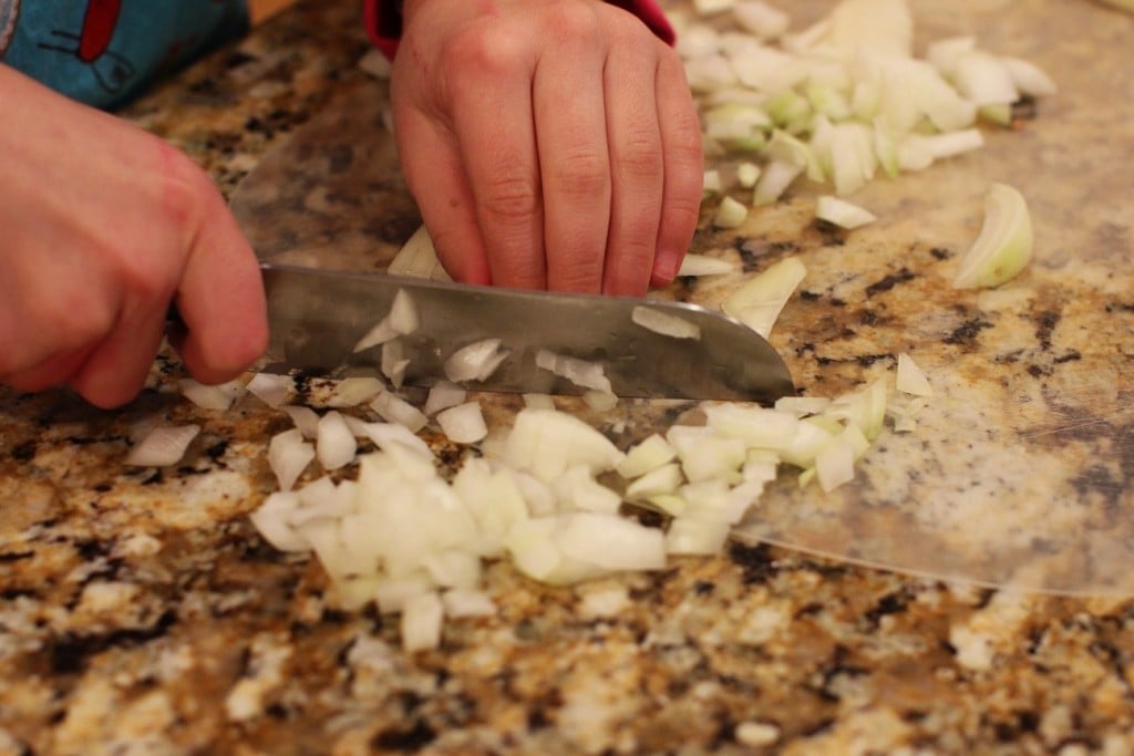 Dicing up the onion for Easiest Chili Ever