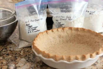 bags of gluten free pie crust mix and baked crust