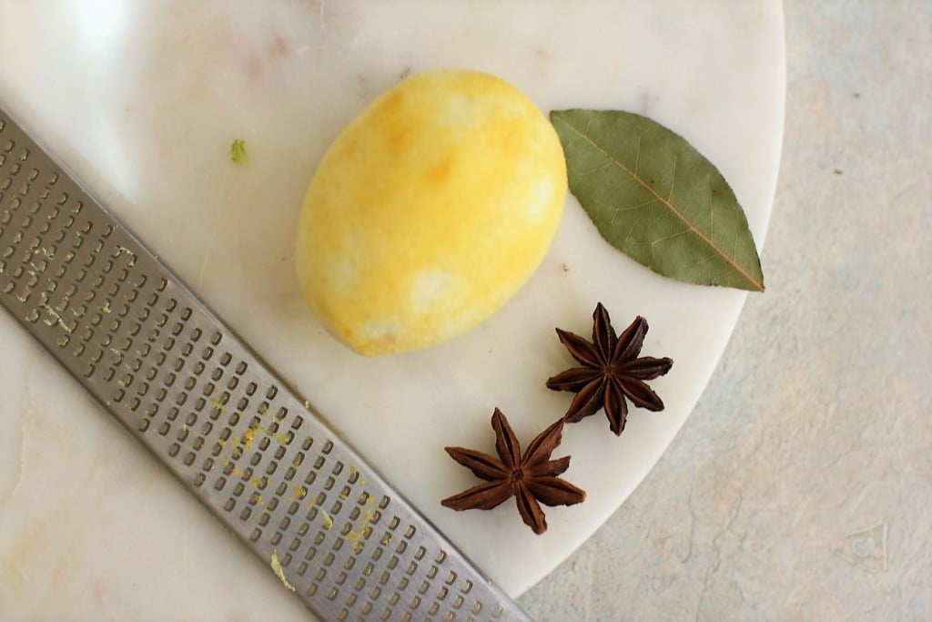zested lemon, bay leaf, and star anise for green soup