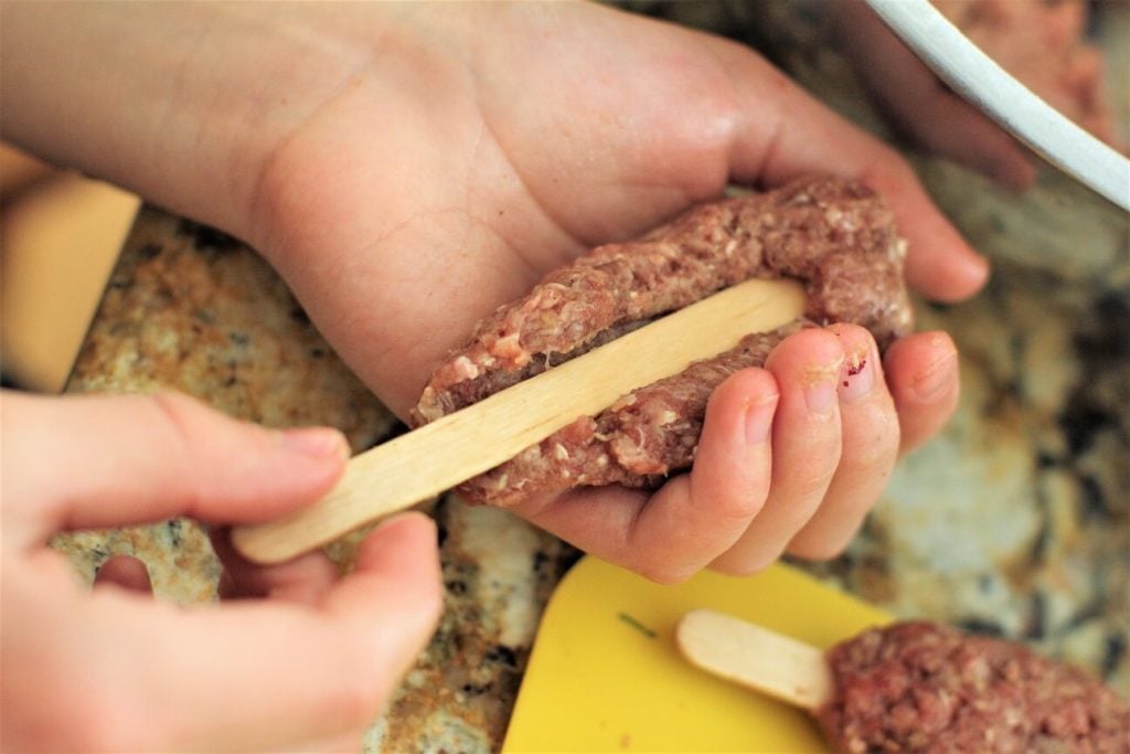 shape the meat around each stick for the burger pops