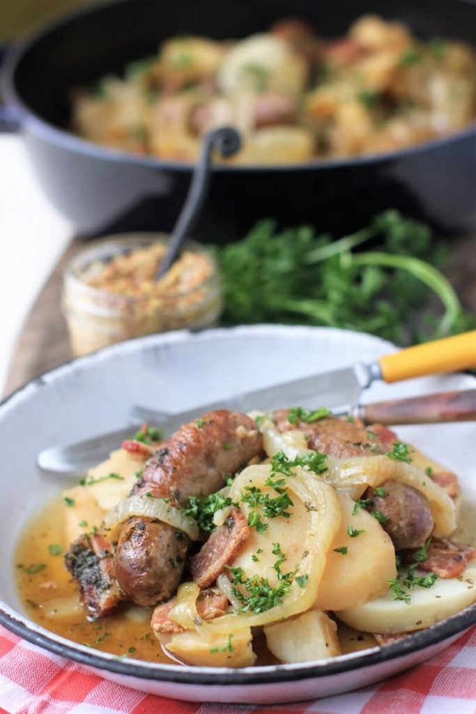 a pot of Dublin Coddle makes a delicious St. Patrick's Day dinner