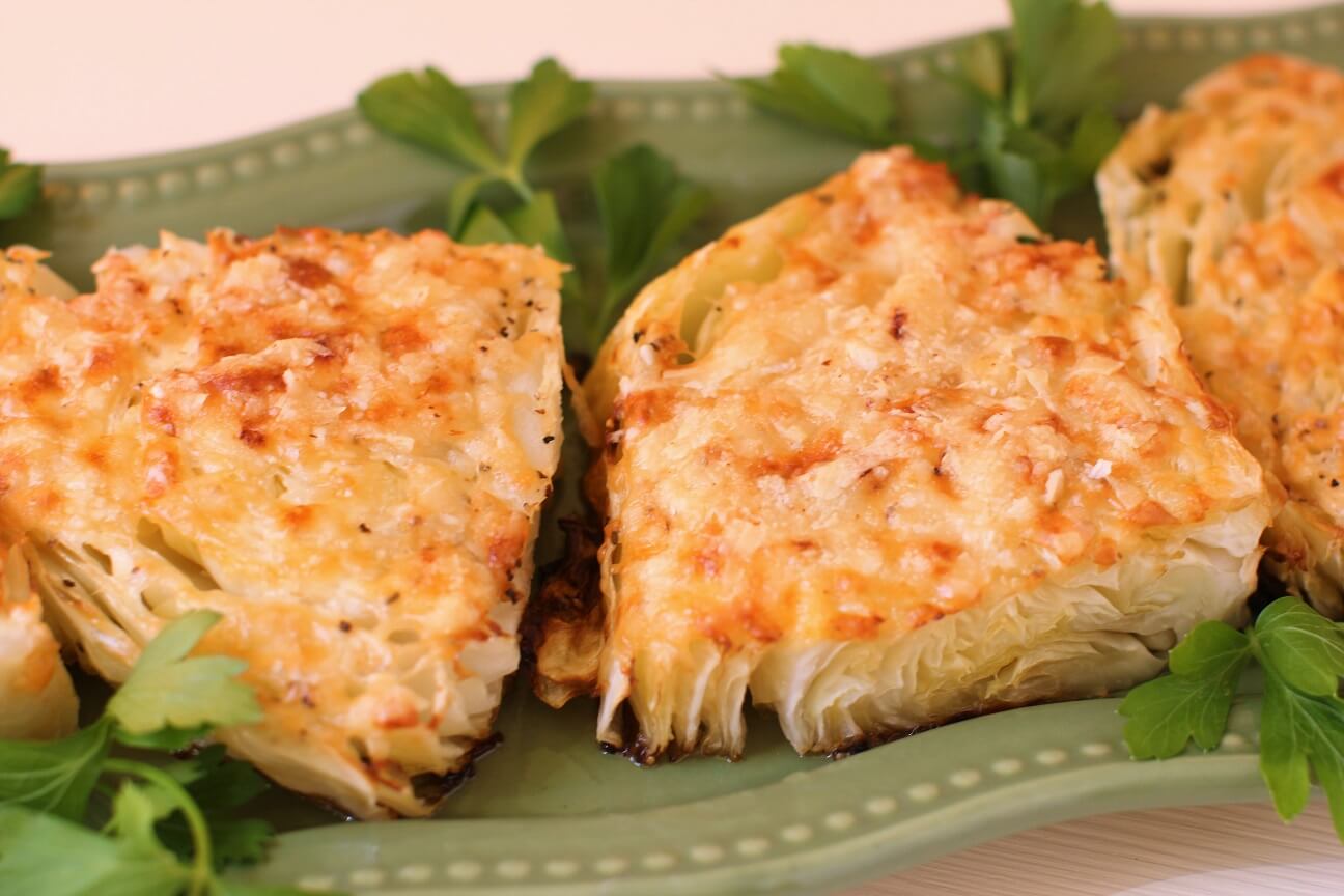 roasted cabbage slabs with a Parmesan crust