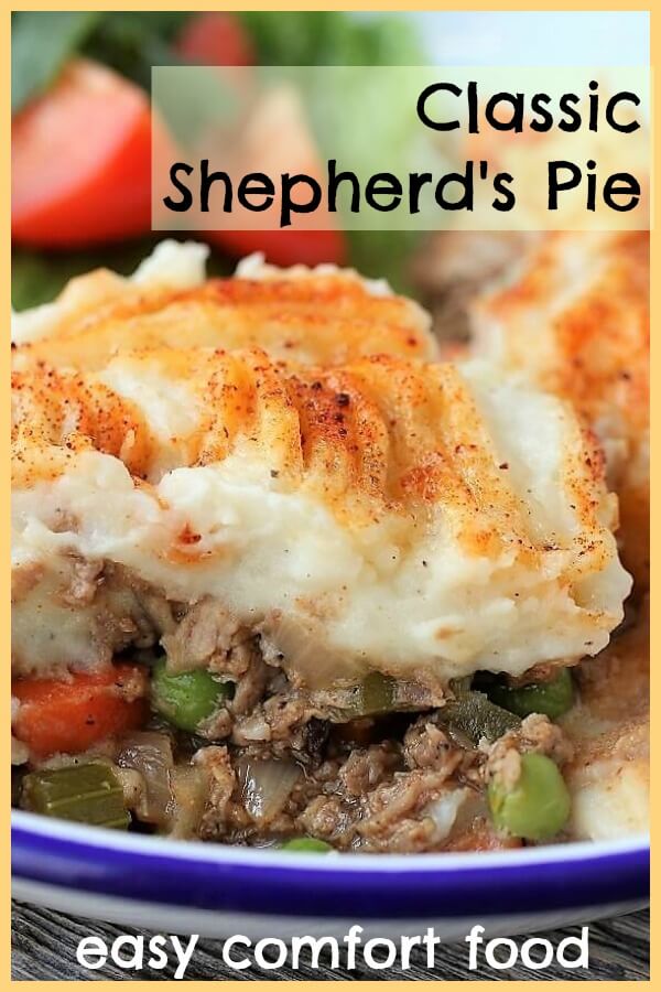 Shepherd's Pie is a classic, and this version is straightforward and easy with fantastic flavor!! Make it with leftover meat or ground beef. Savory meat and veg base with a fluffy potato topping.