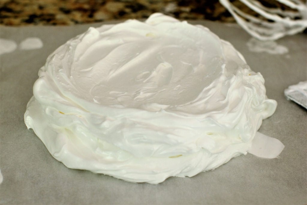 the pavlova is ready to go into the oven