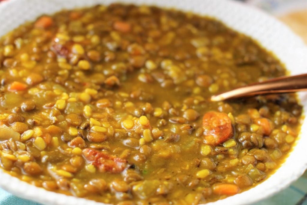 a big bowl of golden lentil soup