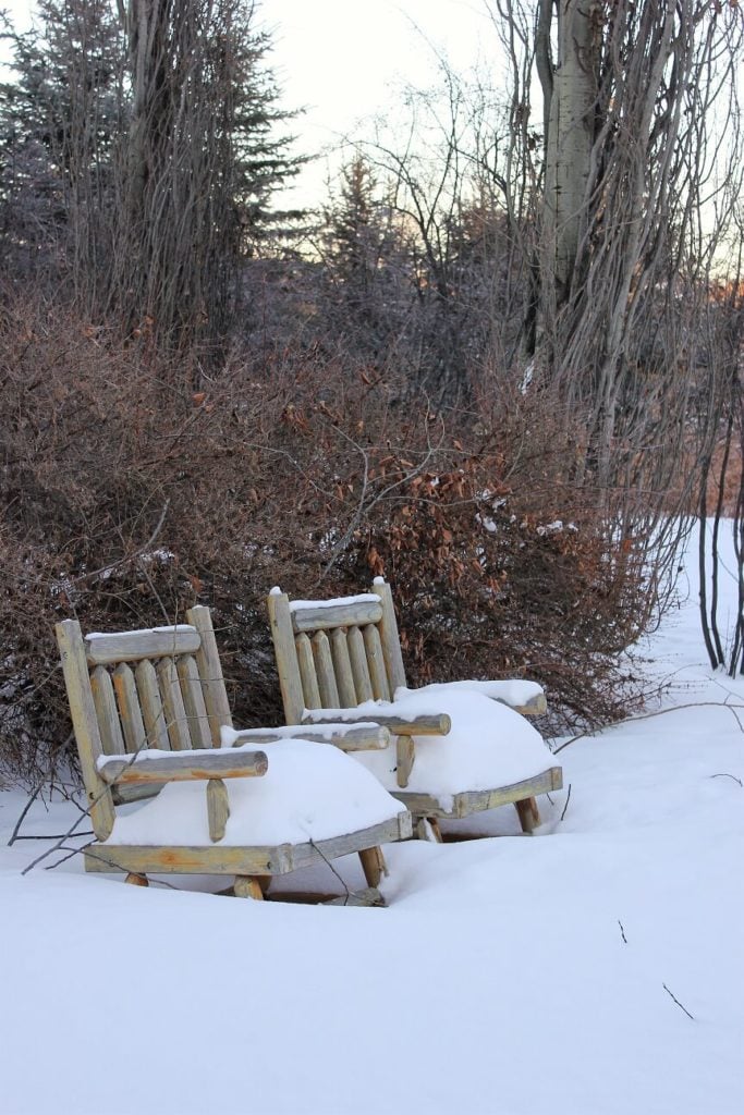 Instant Pot Bean Soup; two chairs covered in snow