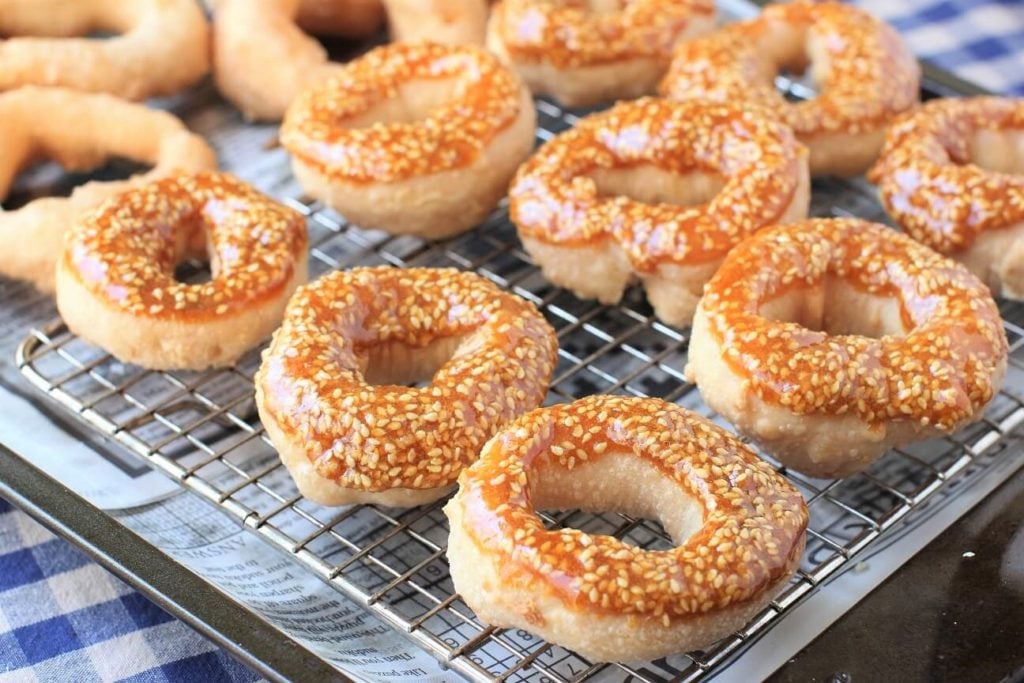 rack of Cambodian donuts ready to eat