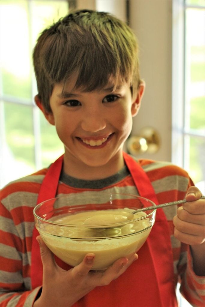 Eric with his bowl of homemade vanilla pudding