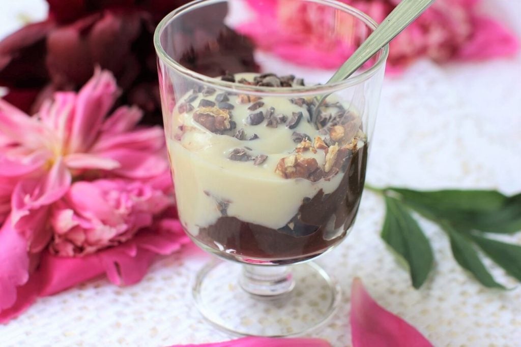 homemade vanilla pudding and chocolate pudding parfait