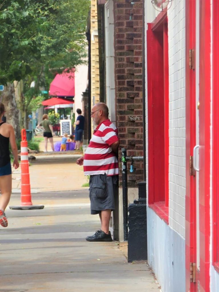 shrimp and grits; red stripe guy in St. Louis