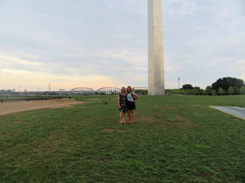 shrimp and grits; Olivia and I at the Gateway Arch in St. Louis