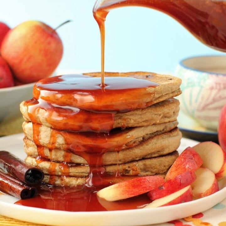 a sweet drizzle of apple cider syrup is delicious on pancakes