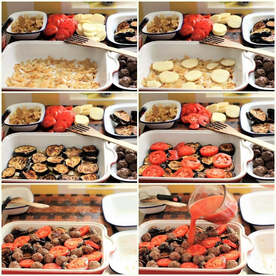 6 stages photos for making Tepsi Baytinijan