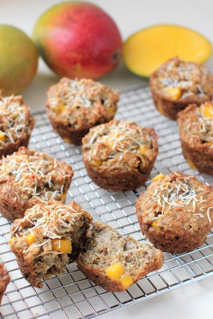 warm mango muffins cooling on the rack