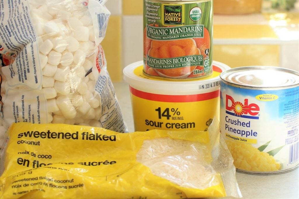 5 ingredients for Ambrosia Salad