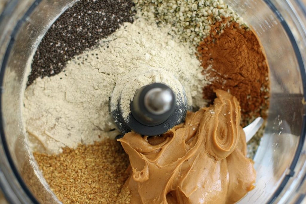 ingredients plopped into the food processor