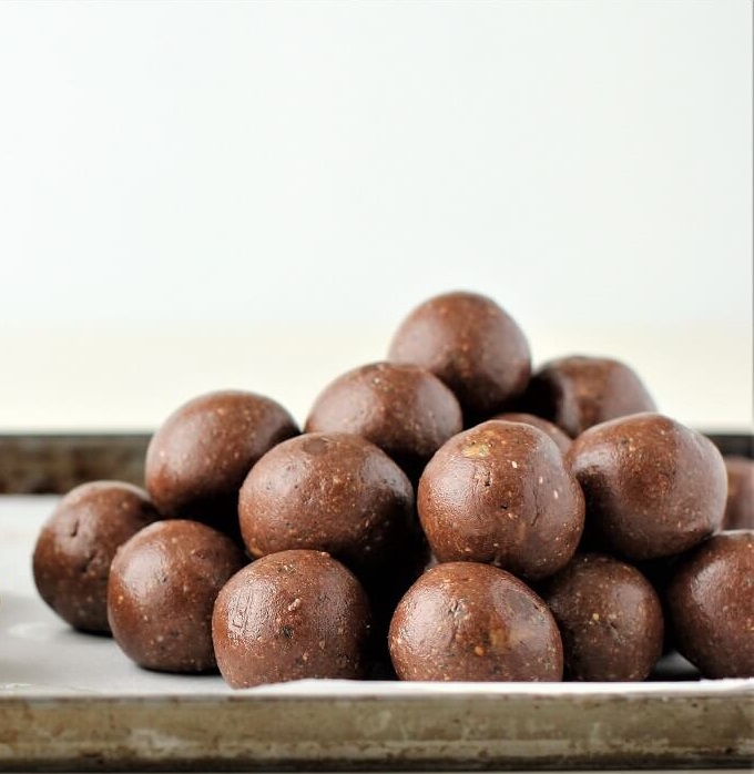 stack of chocolate protein balls