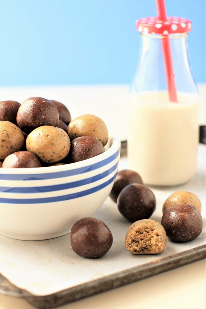 protein balls make a great snack with a glass of milk
