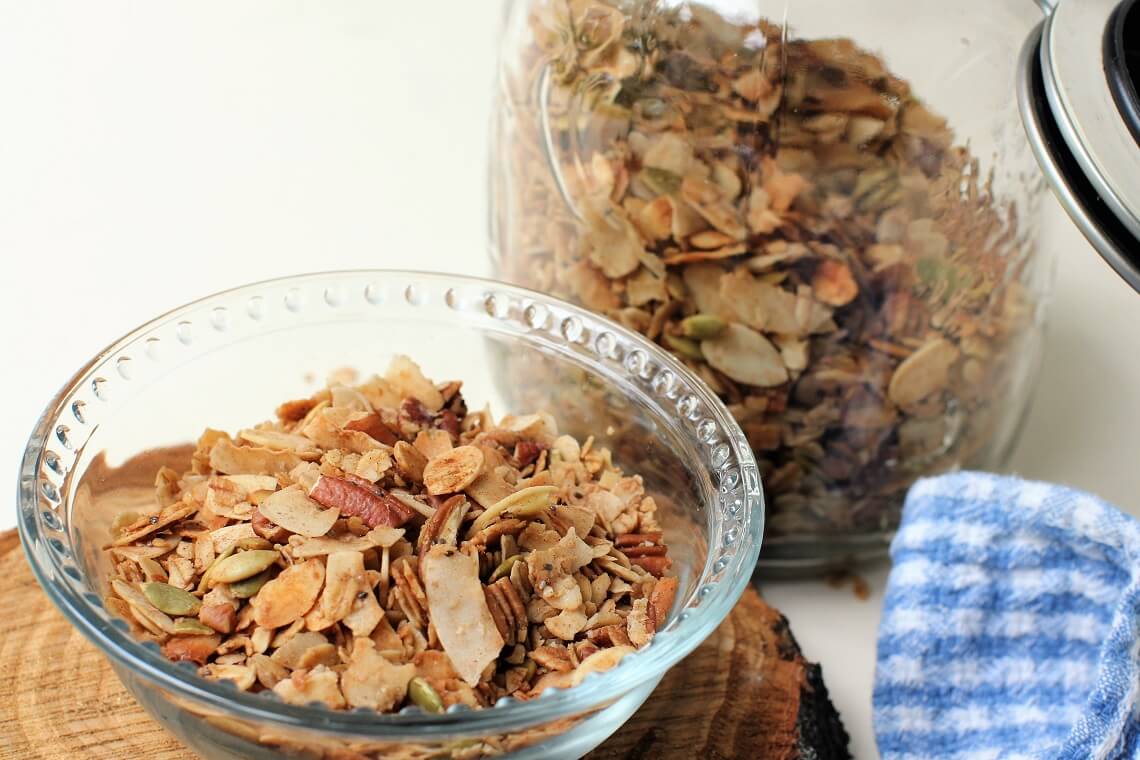 a bowl of granola that just needs the milk