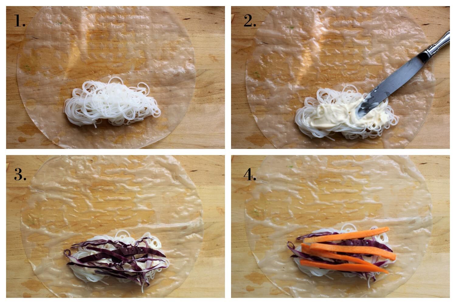 steps 1 to 4 for making summer rolls