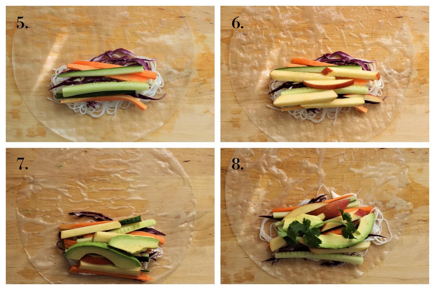 steps 5 to 8 for making summer rolls