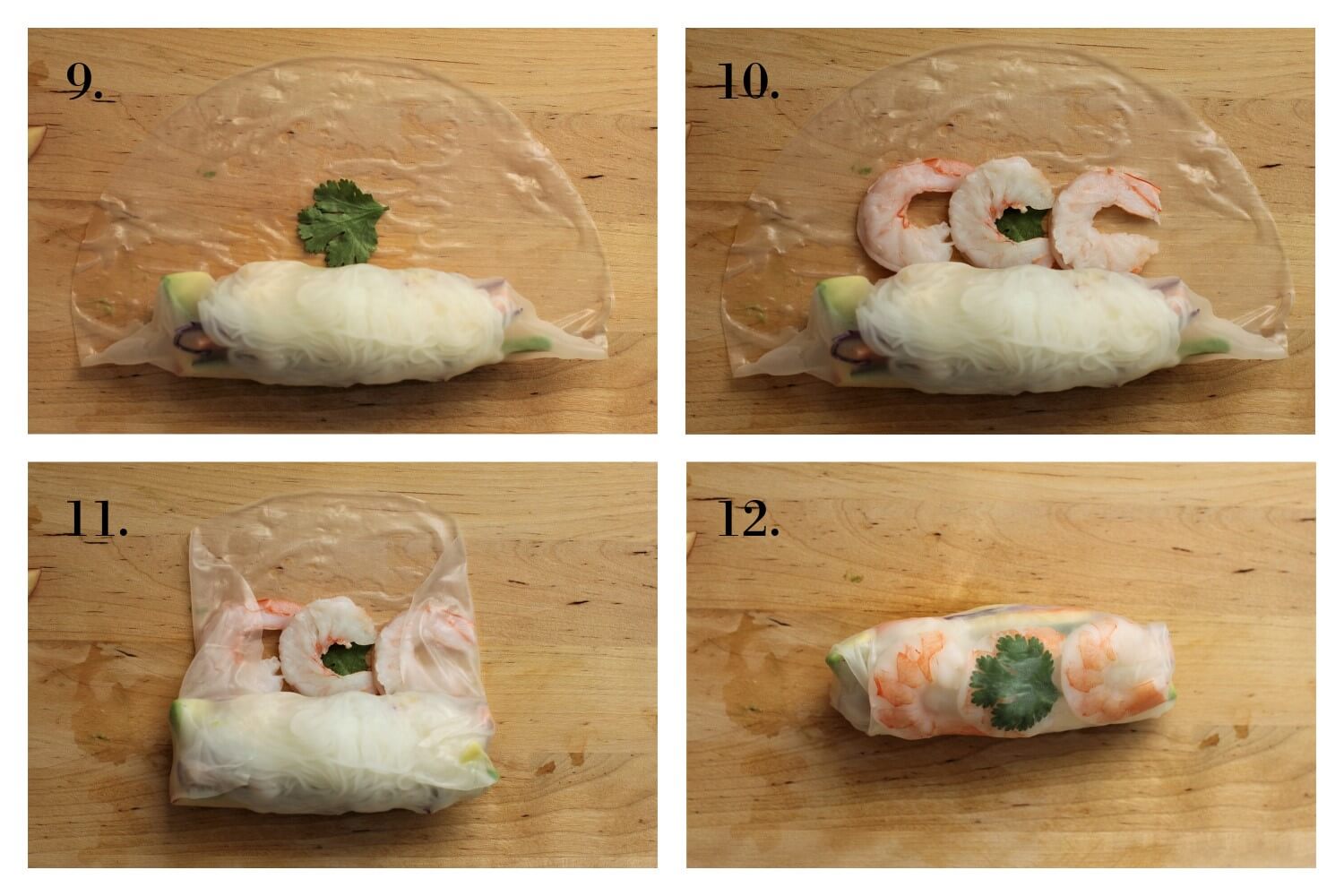 steps 9 to 12 for making summer rolls