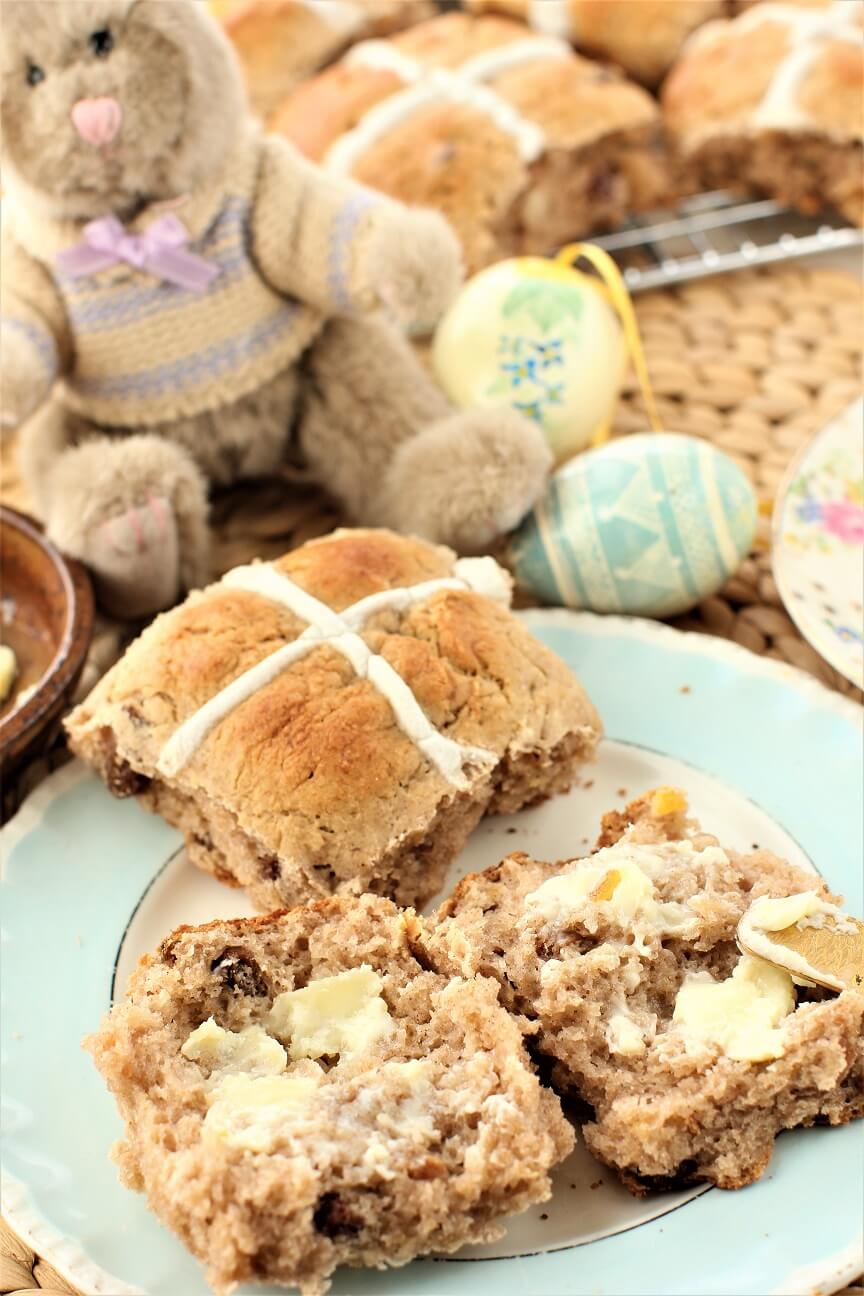 stuffed bunny with gluten free hot corss buns