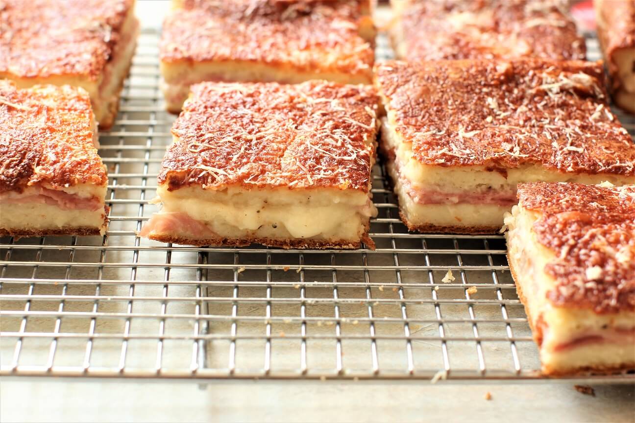 cooling the baked ham & cheese squares