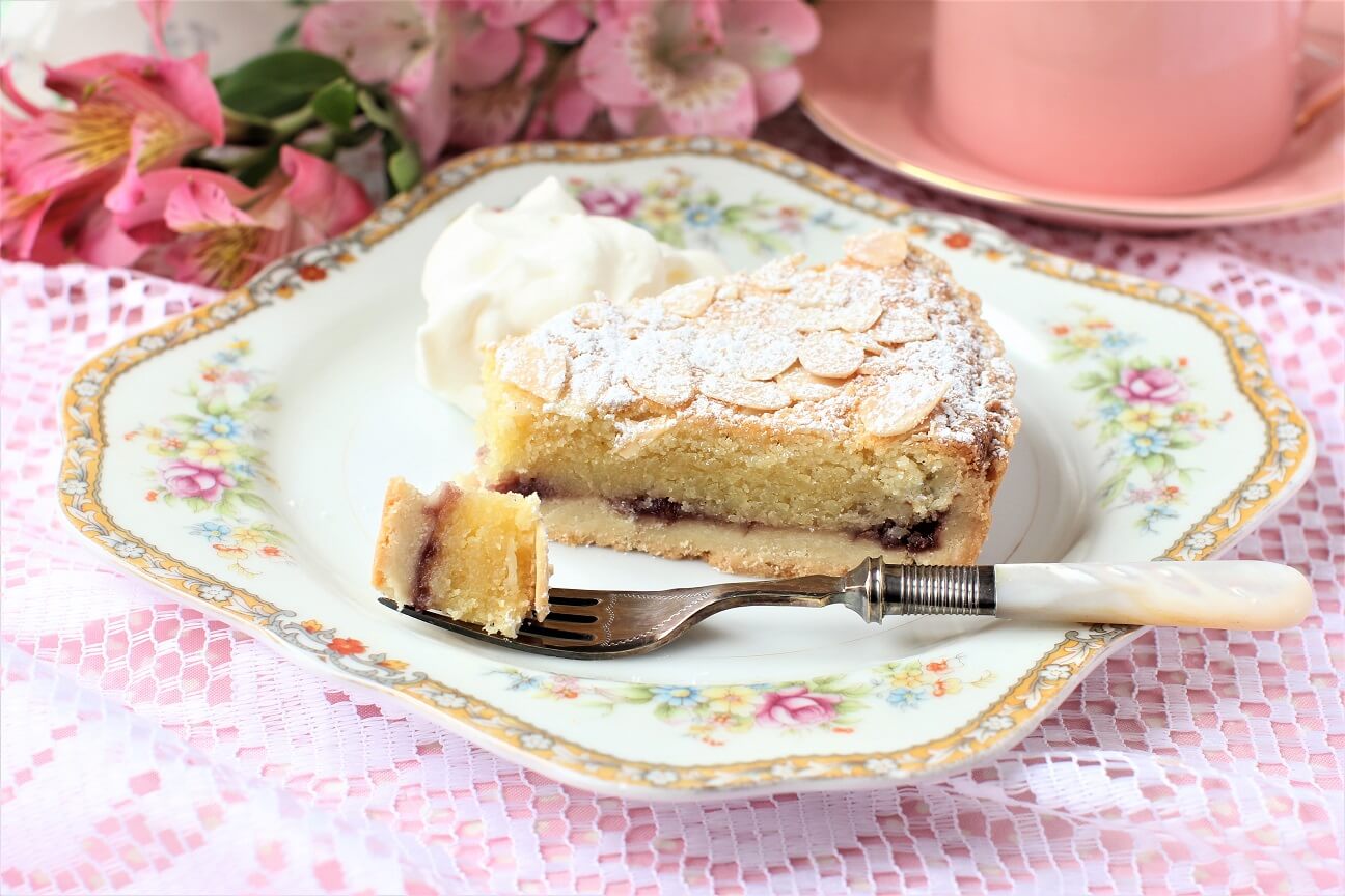 a forkful of bakewell tart