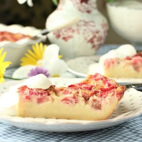 rhubarb custard pie on plate, horizontal