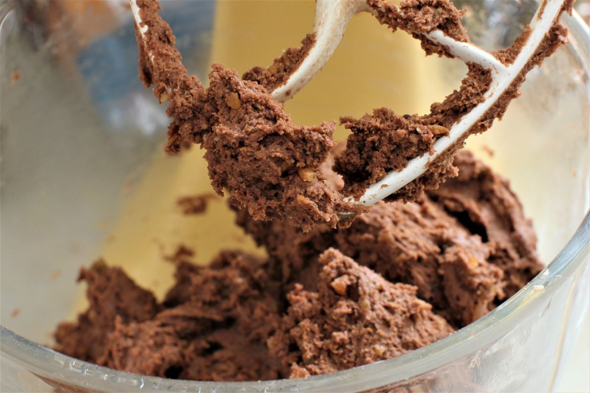 Magenbrot dough in the mixer bowl.