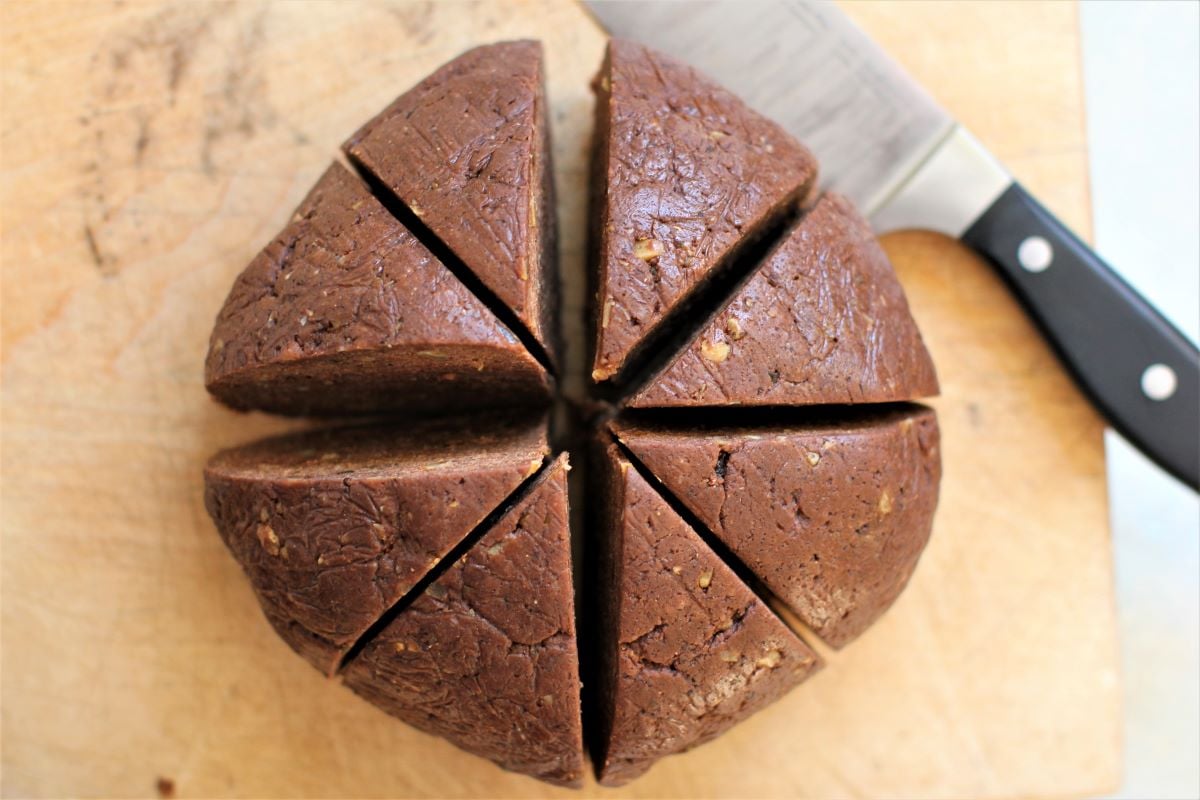 cutting the ball of dough into eight wedges.