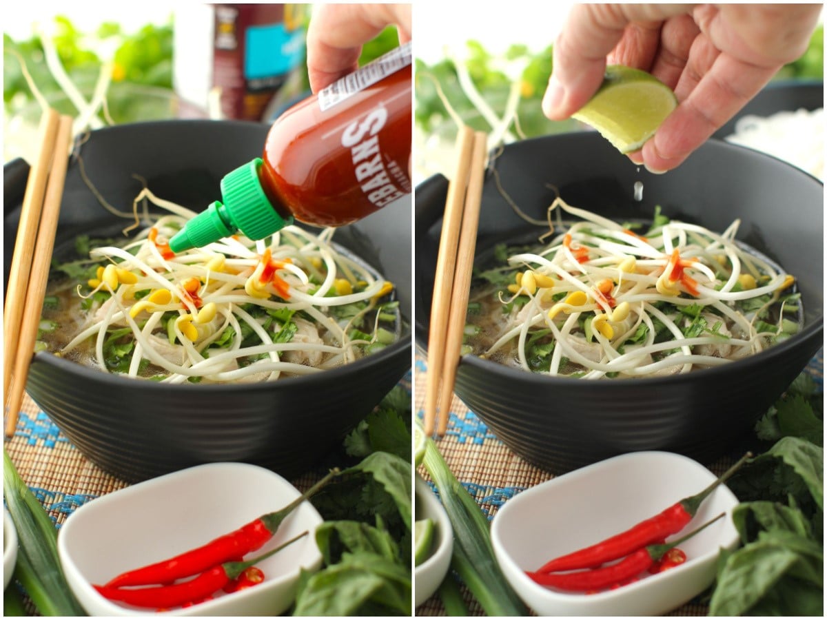 adding hoisin sauce and chili sauce.