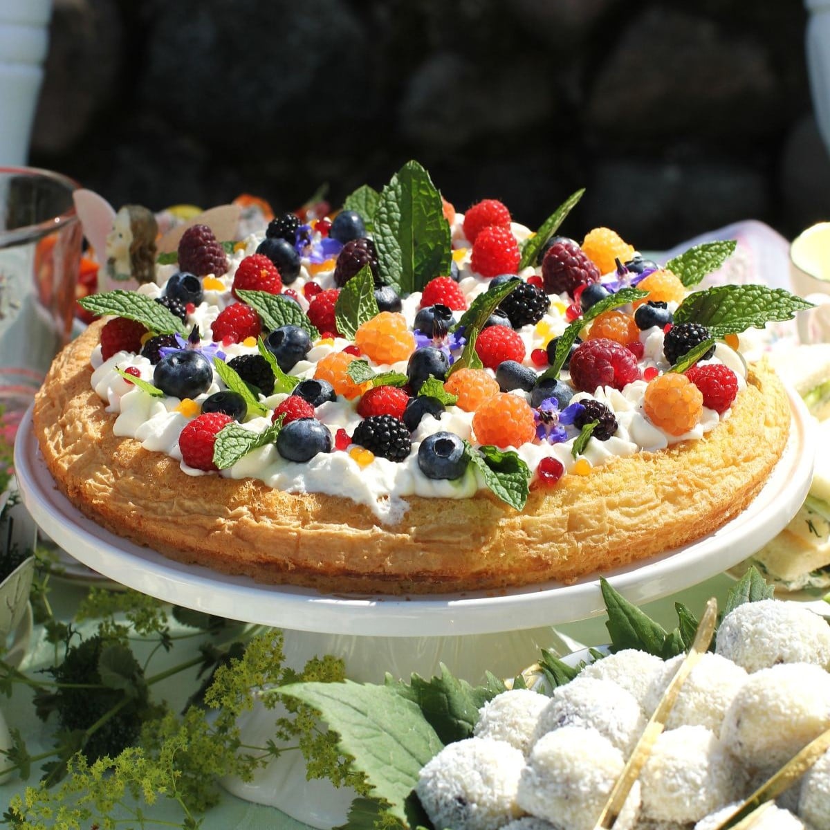 Fruit & Flower Almond Cake and a Forest Fairy Picnic - Kitchen Frau