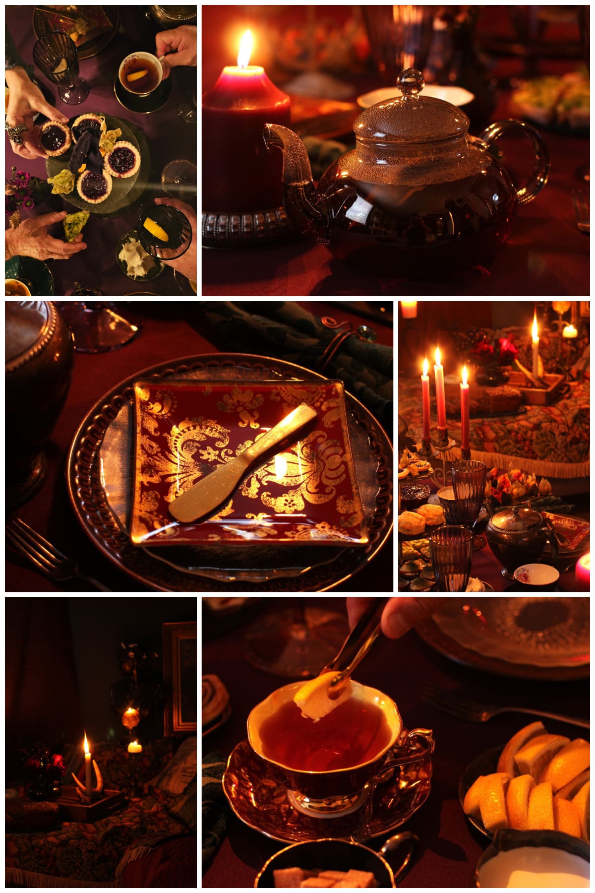 Collage of photos from the moody magic afternoon tea.