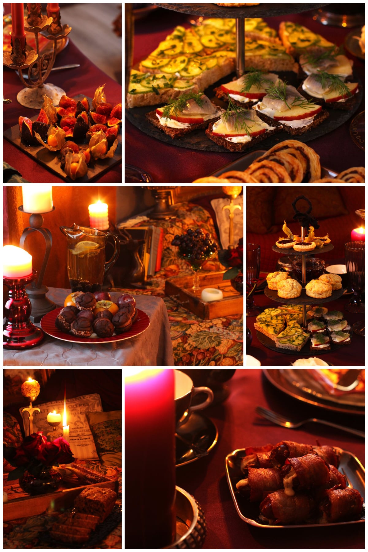 Collage of food photos from the moody magic afternoon tea party.