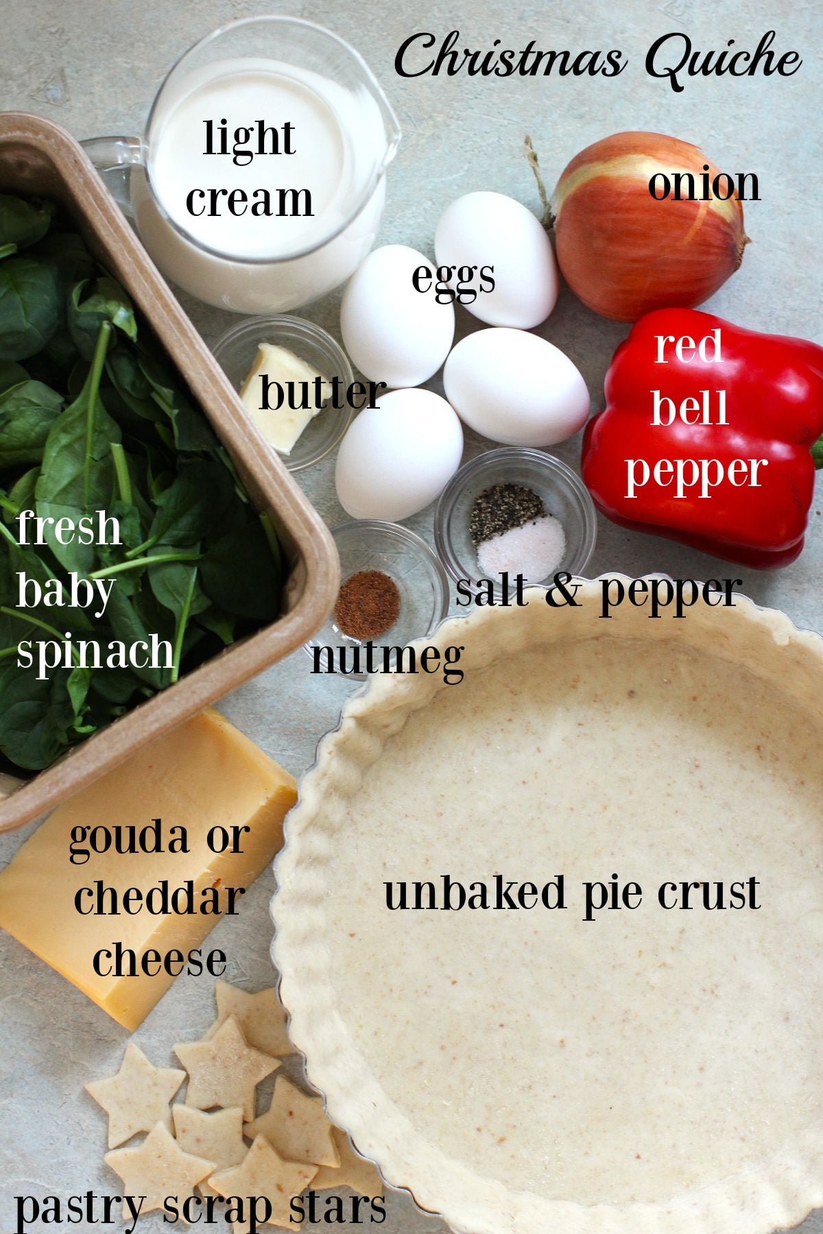 Labeled ingredients for making a festive Christmas feast.