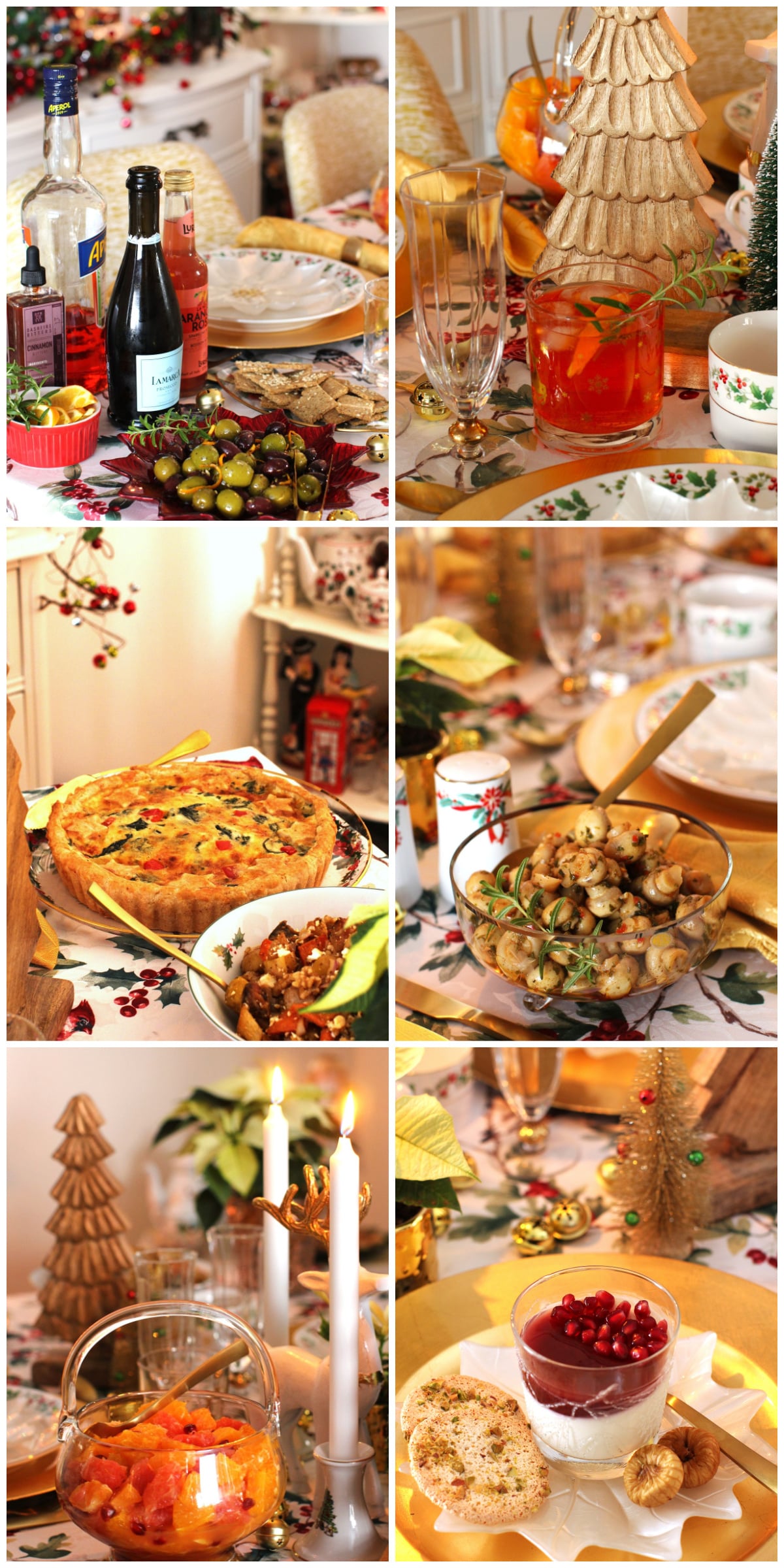 6 photo collage of menu items from the Holiday Luncheon.