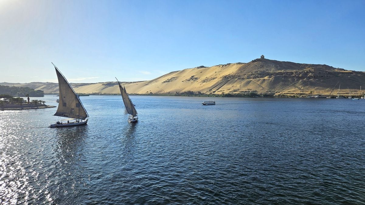 Feluccas (Egyptian sailboats) on the Nile near Aswan.
