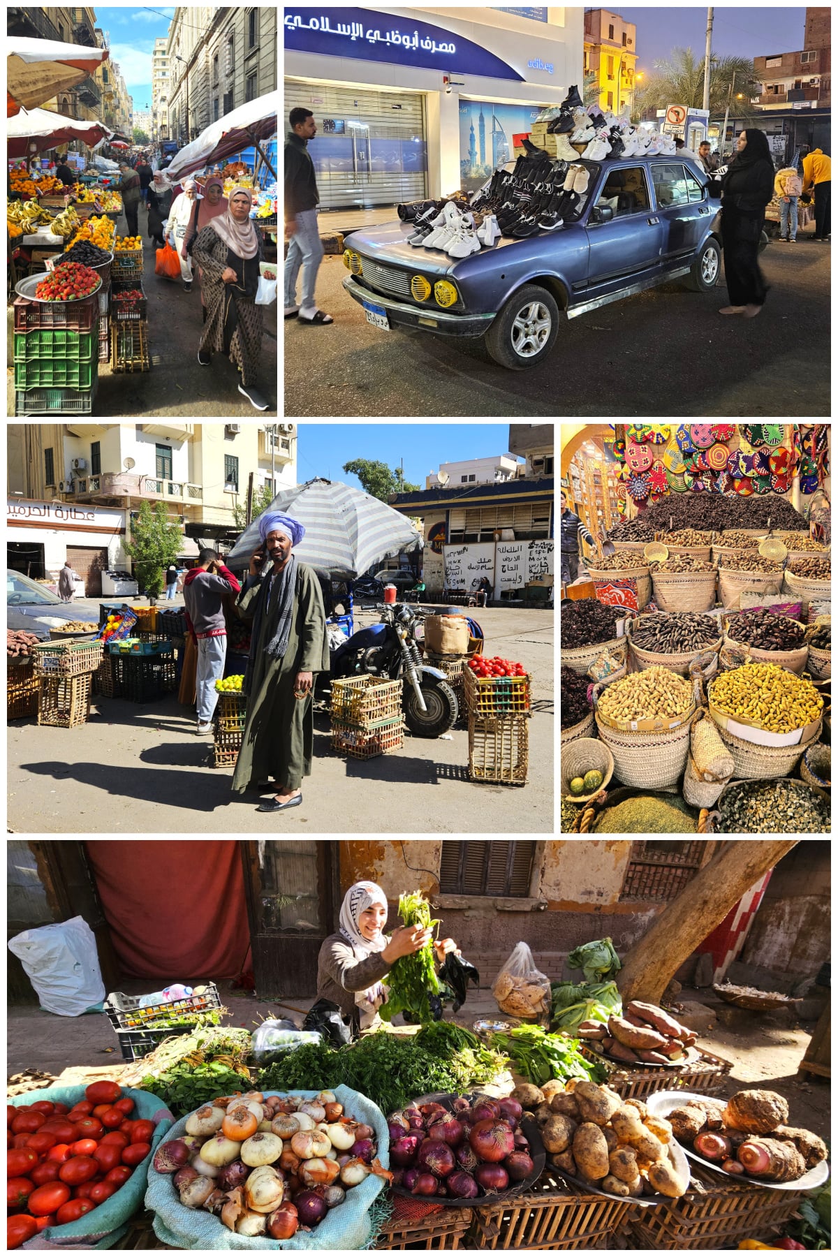 Collage of market photos in Egypt.