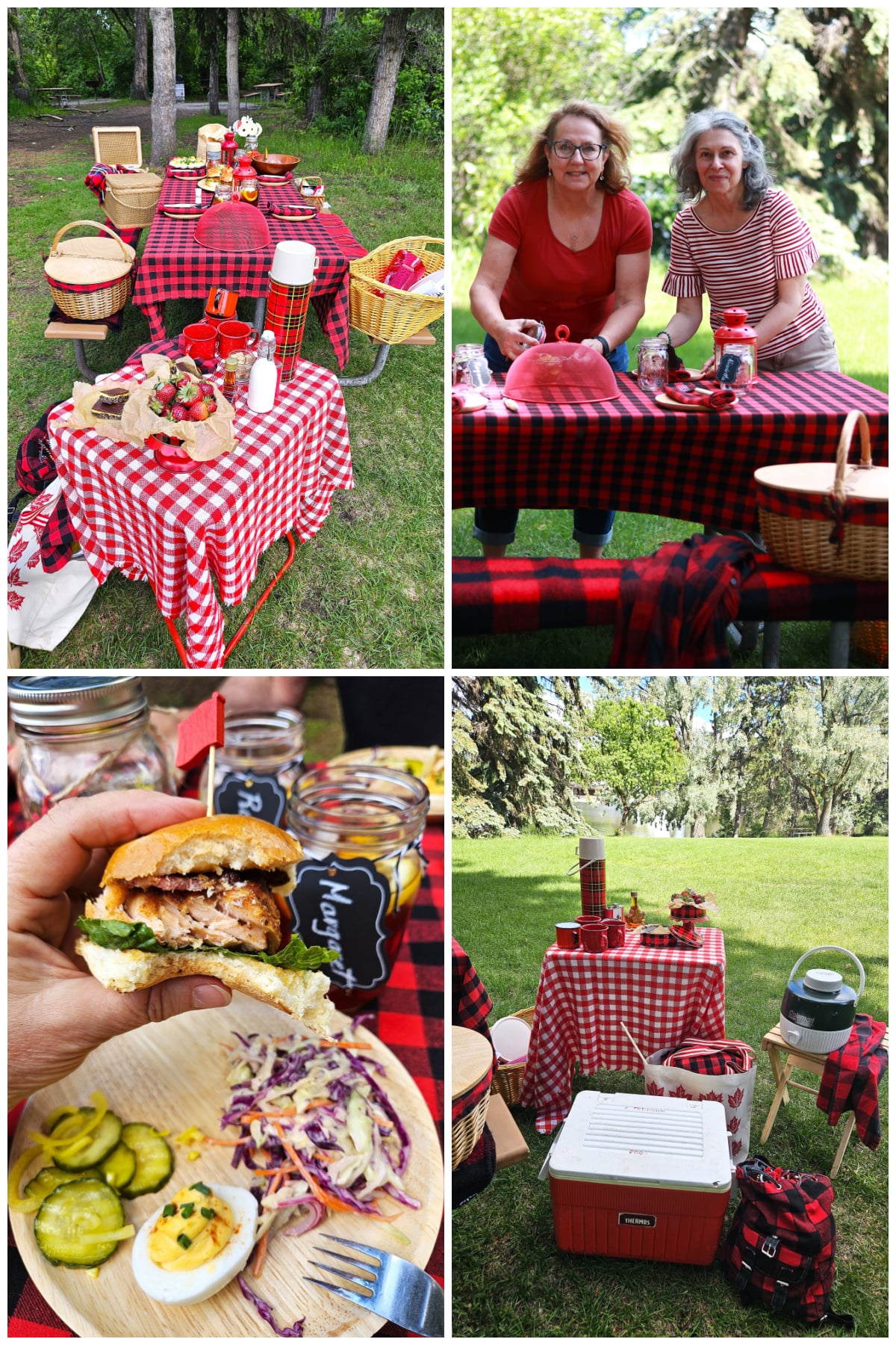 4 photo collage of Canadiana picnic.