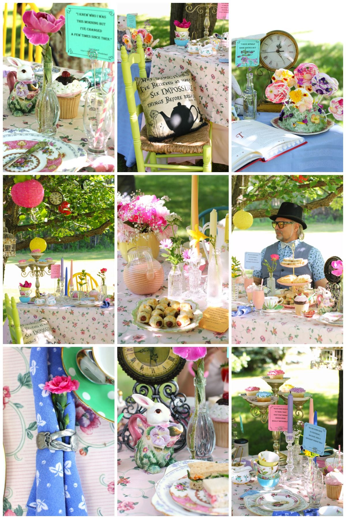 9 photo collage of Madd Hatter's Tea Party images.